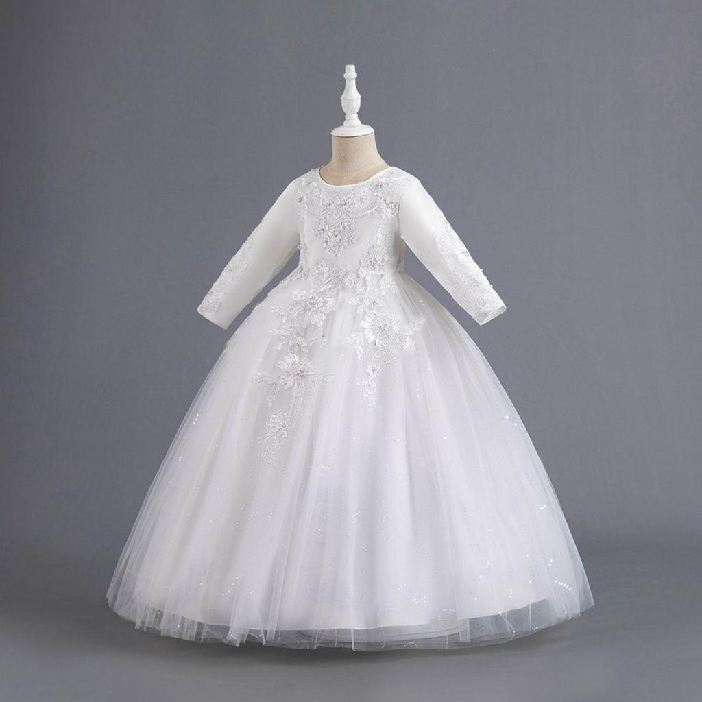 New Girls' Princess Tulle Dress - Puffy, Long, Autumn/Winter Style, Perfect for Evening, Flower Girl, Wedding, or Performance.
