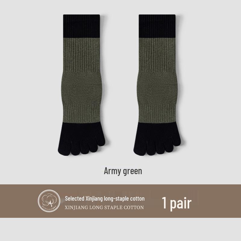 Men's Sports Cotton Five-Toe Socks: Sweat-Absorbent, Anti-Odor, Mid-Calf, Solid Colors, Autumn Collection.