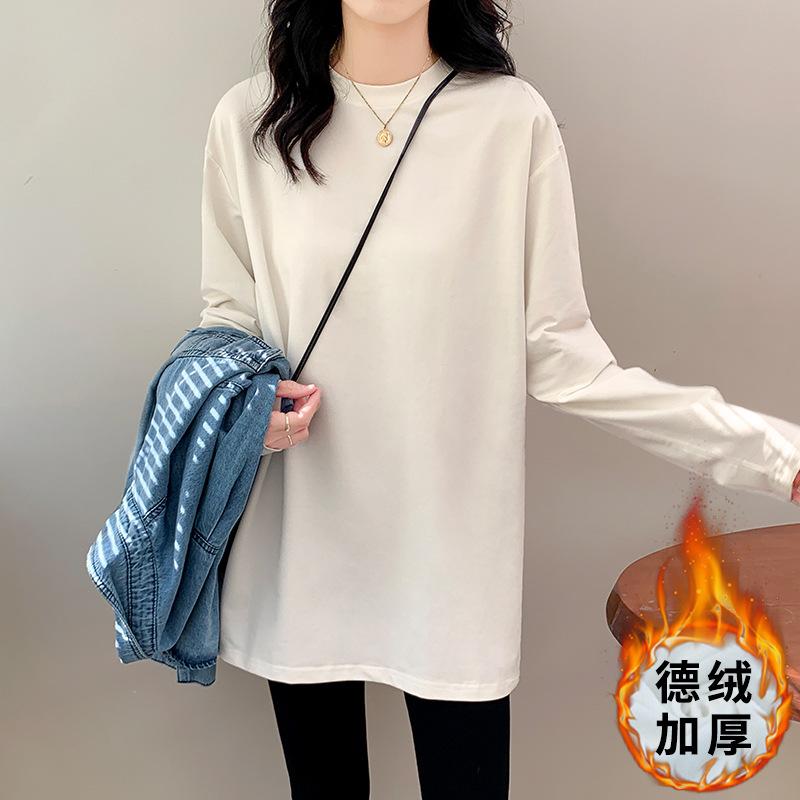

High-quality German velvet white bottoming shirt women s autumn and winter sweater stacked with velvet T-shirt long-sleeved top S