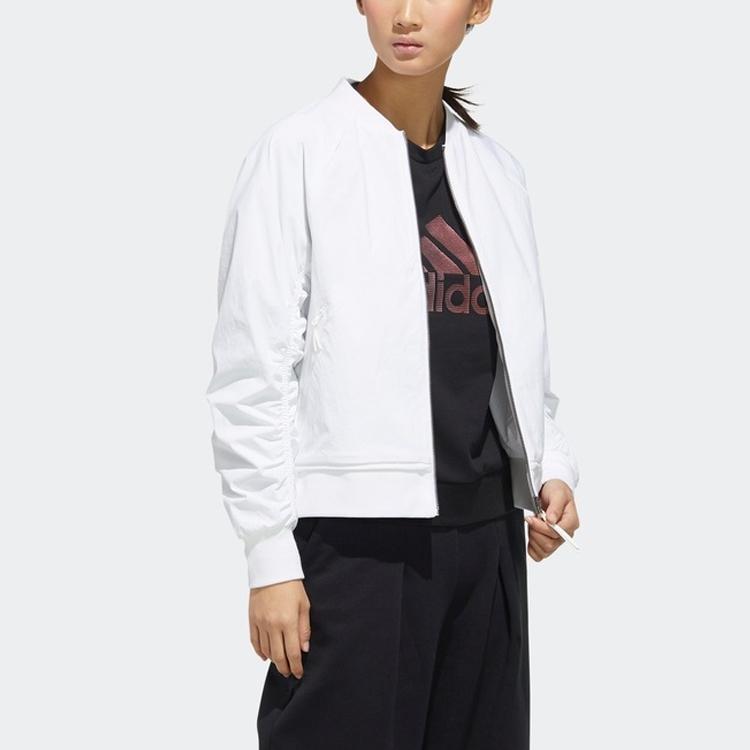 Adidas Bomber Logo Wrinkled Sports Jacket Women Jackets White FU6228