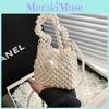 Compact Pvc Water Bucket Bag With Pearl Chain And Lock Closure For Casual Wear