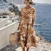 Women Boho Floral Print Midi Dress Casual Short Sleeve Smocked Waist Beach Dress