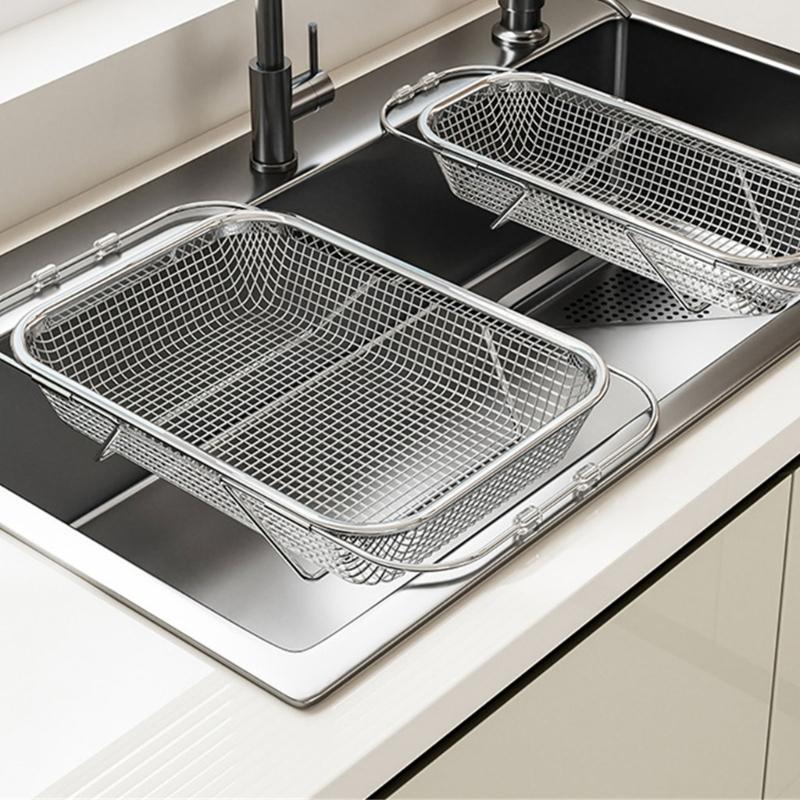 Space Saving Expandable Sink Drainer Basket Stainless Steel Dish Rack Drying Organizers for Kitchen Counter