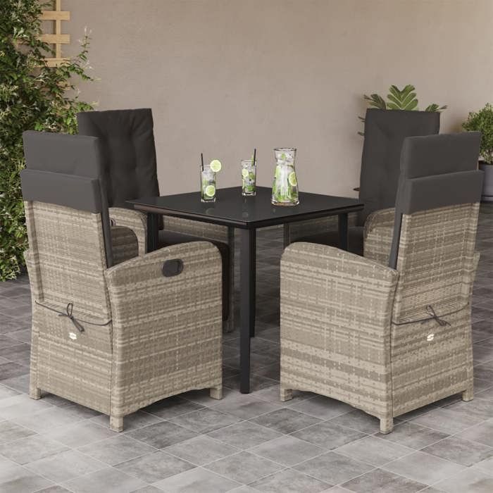 VidaXL Ensemble à Manger de Jardin avec Coussins 5 pcs, Chaises et Table de Patio, Meubles de Terrasse, Moderne, Gris Clair 3212606