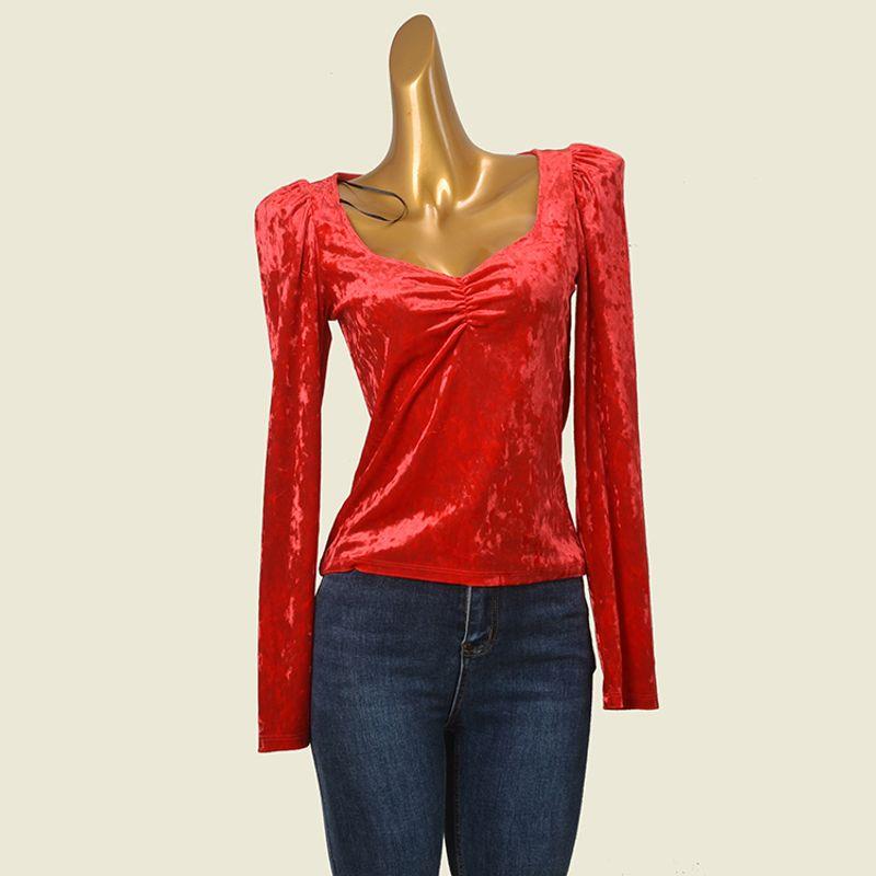 Fashion Water Drop Collar Long Sleeves Silm Pullover Tops Export Foreign Trade Original Order Card Missing Square Collar Bottoming Shirt