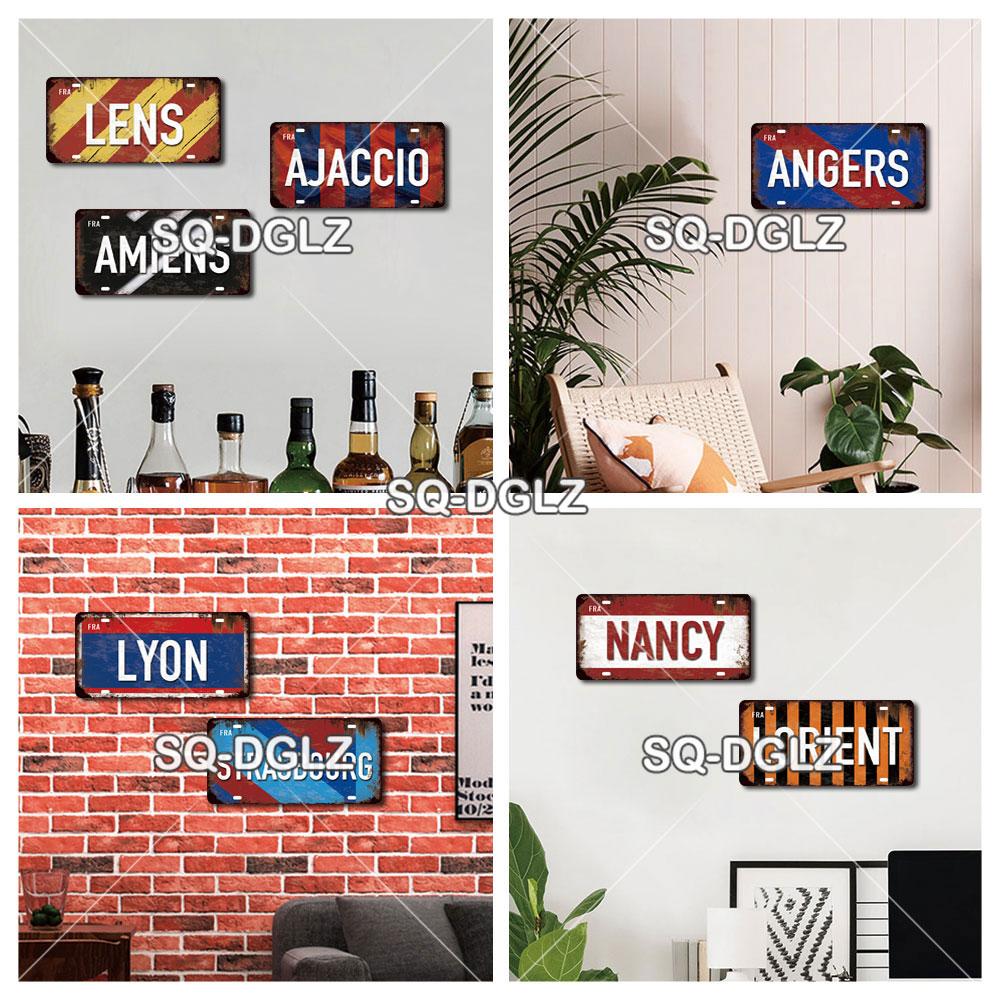 [SQ-DGLZ] Vintage France City Metal Sign Tin Sign Licenses Plate Decor Plaque Metal Vintage Bar Pub Club Home Wall Decoration