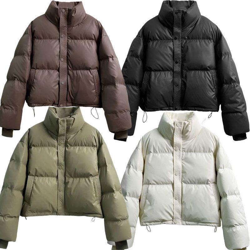 Leave-in pu leather down cotton clothes women's short winter thickened stand-up collar bread clothes small Ken Doufeng jacket