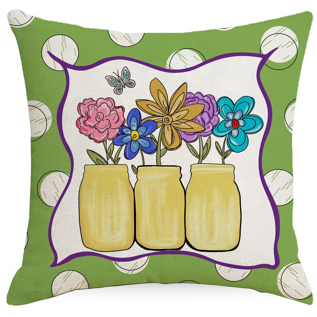 Spring Pillowcase Linen Printed Car Sofa Bedside Pillow Cushion Cover