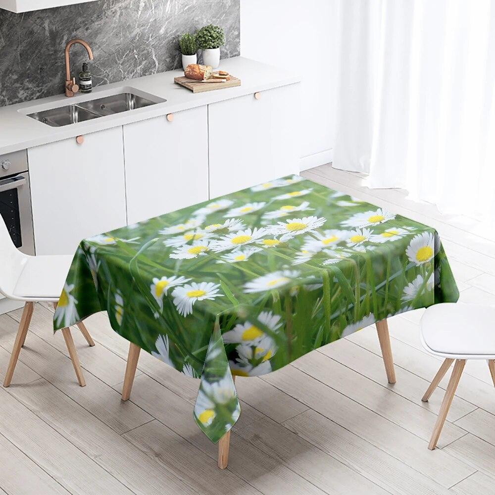 Small Daisy Tablecloth Lily of the Valley  Antifouling and Waterproof Rectangular Kitchen Table Home Decoration