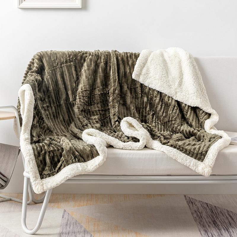 Nap Air-conditioning Blanket Soft and Comfortable Thickened Double-layer Solid-color Striped Lamb Wool Drawn Blanket