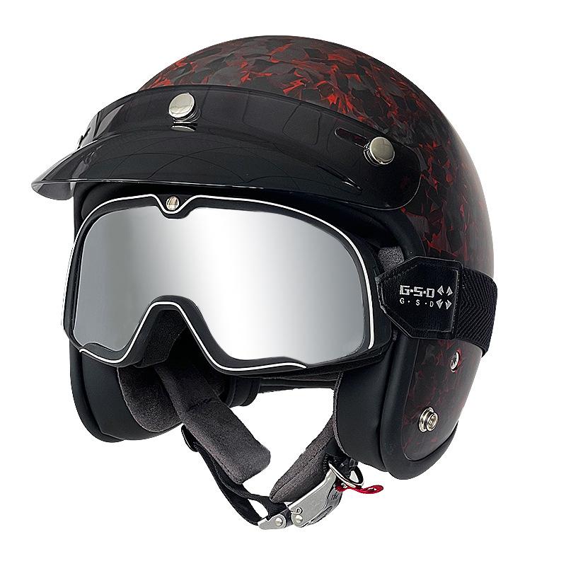 3C Certified Retro Harley Carbon Fiber Motorcycle Helmet, Unisex All-Season Winter Half Helmet