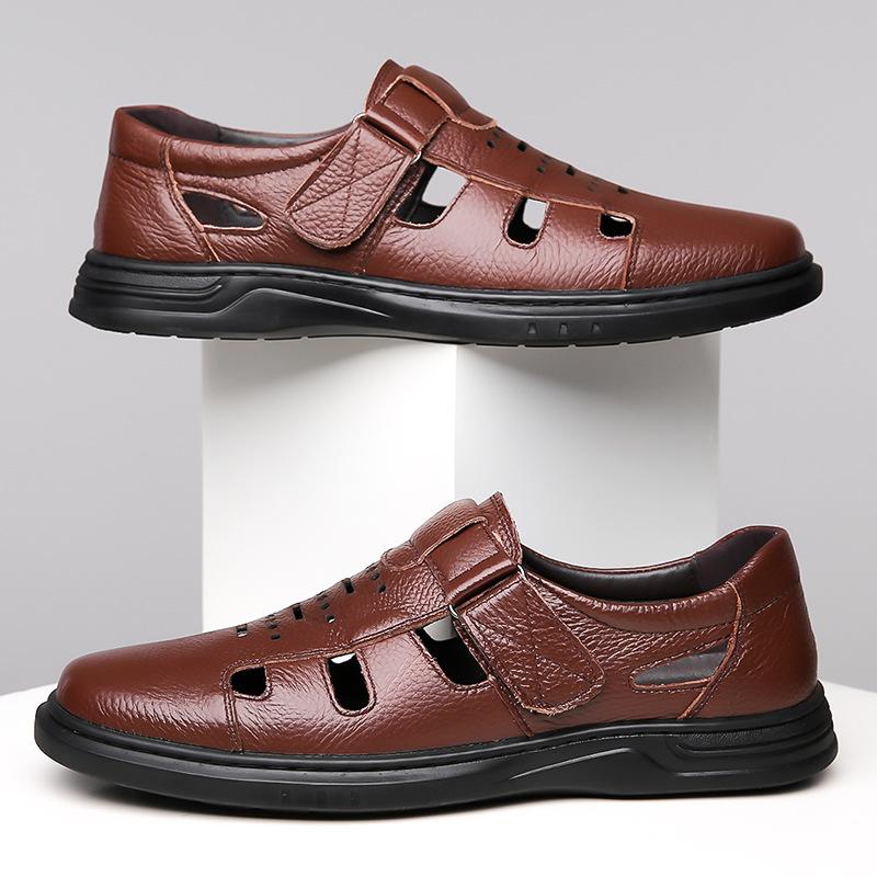 

Men s shoes summer new leather breathable dad shoes middle-aged men s hollow leather shoes non-slip soft-soled leather sandals men 44 светло-коричневого