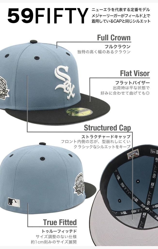 NEW ERA Cap 59FIFTY 15131509 NER37C4035 Chicago White Sox Faded blue Black Side Patch 2Tone Under Visor 7 3/8