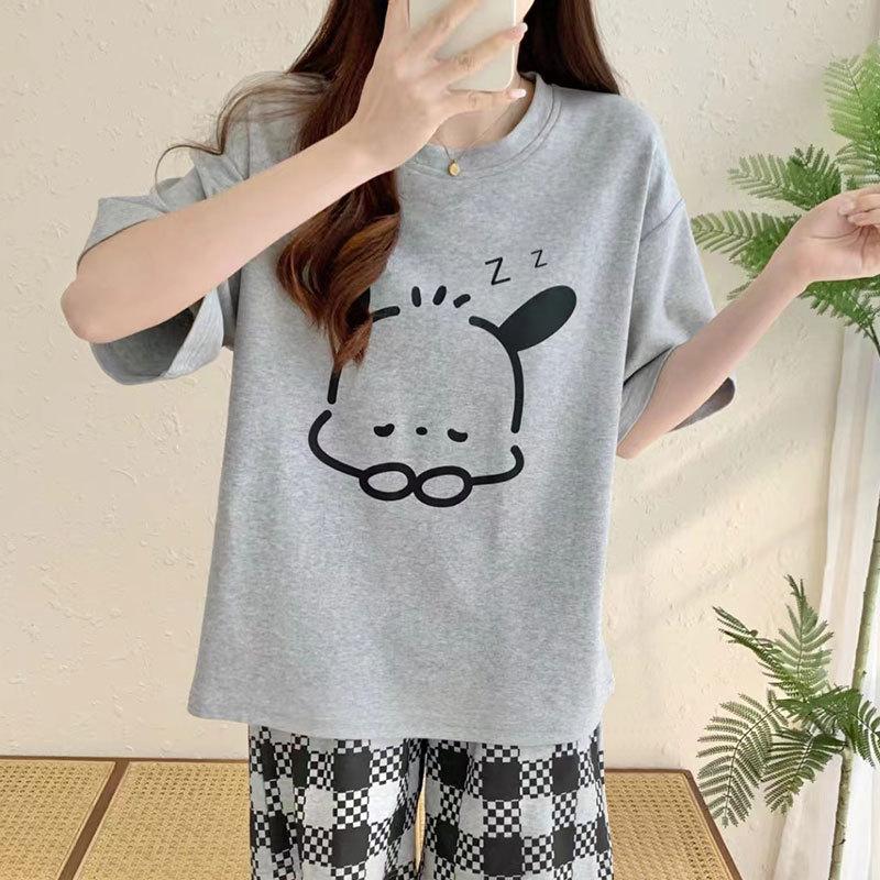 Summer Cool Soft Cute Cartoon Crayon Small New Pajamas Women's Round Neck Short-sleeved Trousers Set Skin-friendly Outer Loungewear