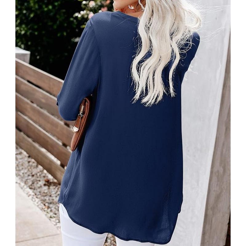 Women's Fashion Solid Color Long Sleeve Blouse Loose Shirt
