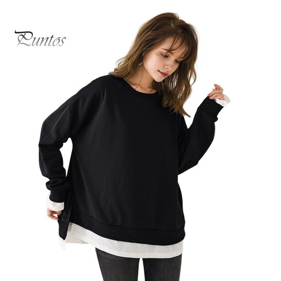 

Женская толстовка с круглым вырезом и длинным рукавом, однотонная, свободная посадка, пуловер, топы из двух частей, повседневные спортивные топы с боковыми разрезами M чёрный