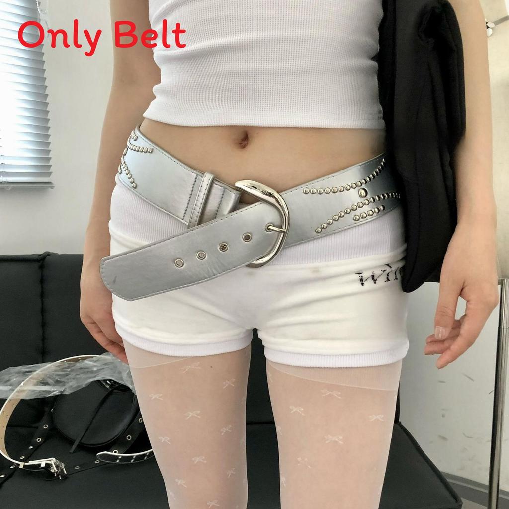 Punk Style Silver Wide Pu Leather Belt With Metal Buckle For Streetwear Fashion