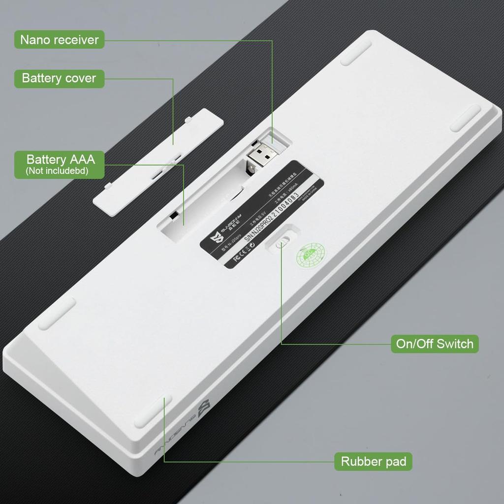 Merdia Mechanical Keyboard, 68 Keys, Wireless 2.4G Connection, 3-Device Connection, for Smartphones and Tablets, US Layout, Blue Switches - White and