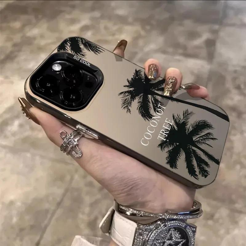 Summer Coconut Phone Case for iPhone 16 16E 14 15 Pro Max 11 12 13 Pro X XR XSMax 14 Plus Laser Plated Shockproof Bumper Cover
