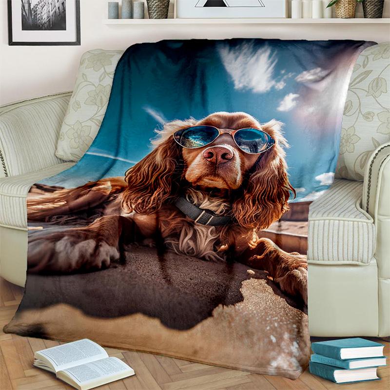 3D Cute Dog Cartoon Flannel Blanket Soft Warm Throw Blanket for Bedroom Living Room Bed Travel Camping Picnic Gift