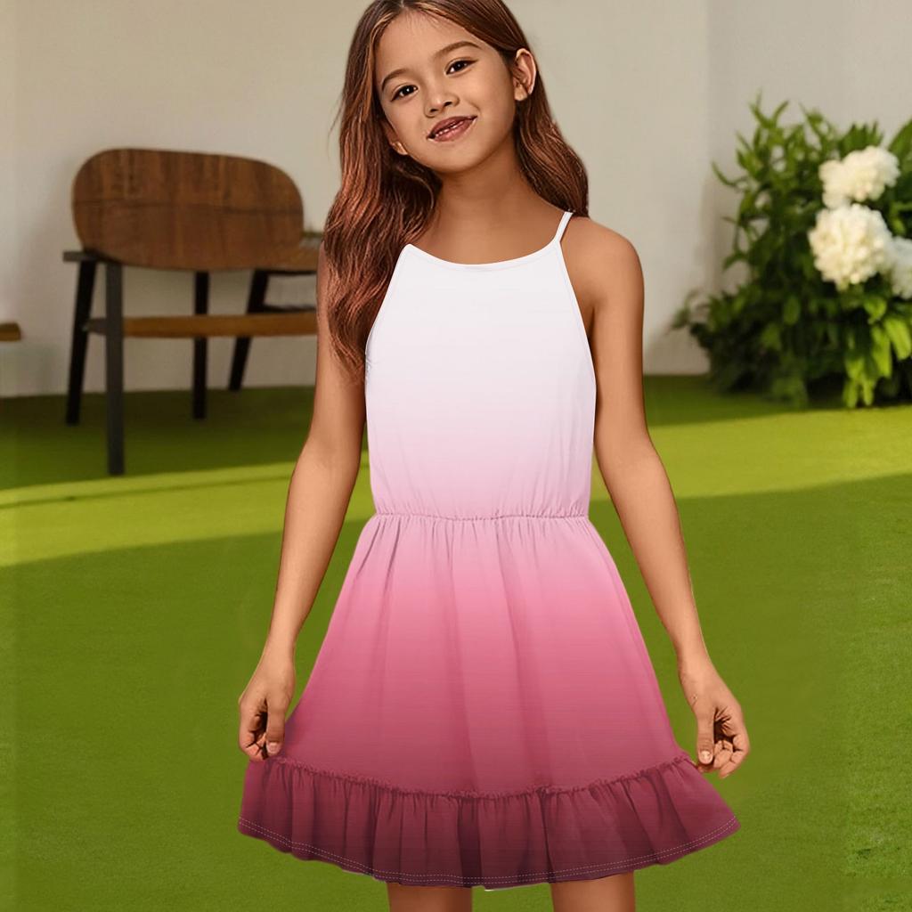 Children's Summer Casual Fashion Round Neck Solid Color Sleeveless Dress