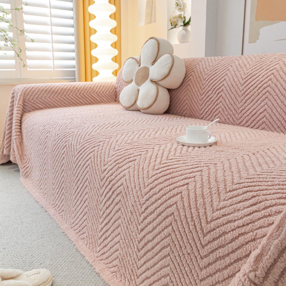 Herringbone Pattern Winter Plush Sofa Cover Towel Cushion Leather Sofa Cushion All-Inclusive Winter Full Cover Blanket