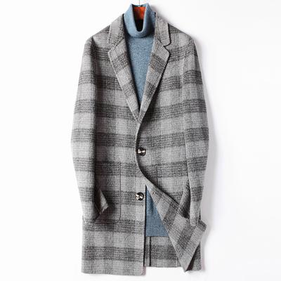 Double-sided Men's Coat Autumn and Winter New Handmade Wool Medium and Long Coat Herringbone Albaka Cashmere Trench Coat