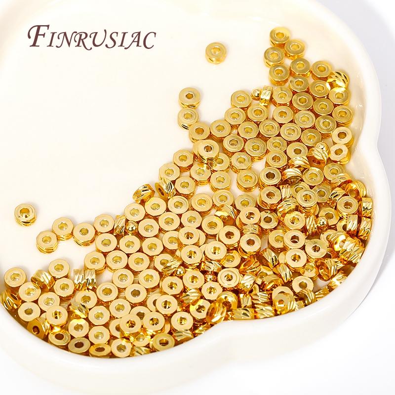 4MM 18K Gold Plated Brass Roundel Stripe Spacer Beads,Loose Beads Separators DIY Bracelet/Necklace Making Supplies Wholesale