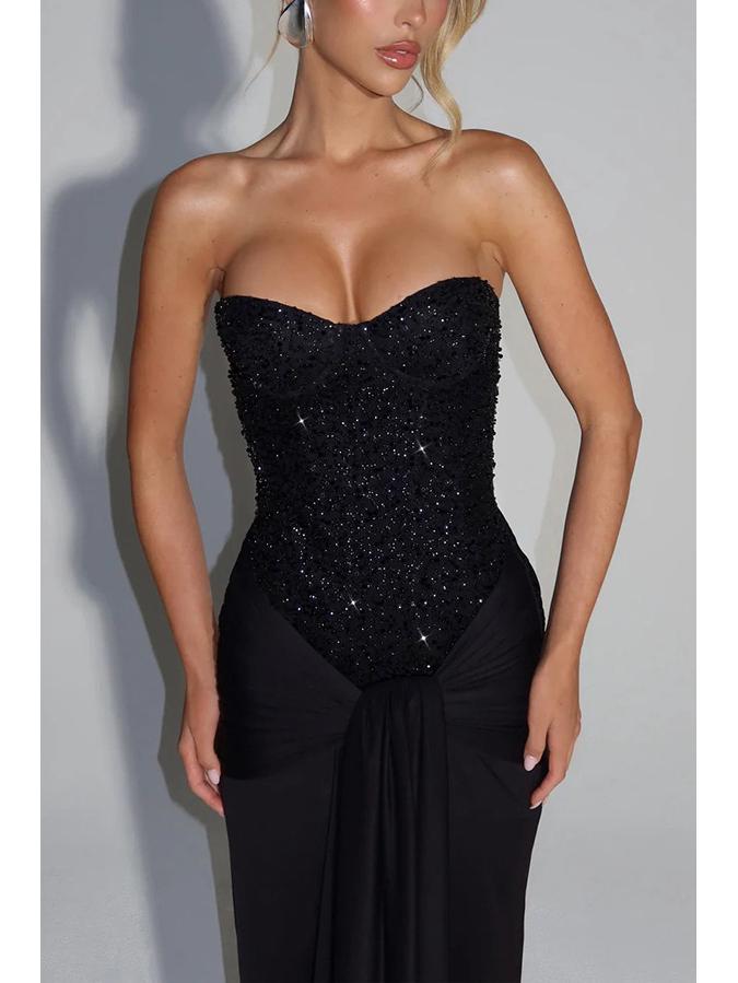 Dámské bandeau šaty s vysokým pasem a šněrováním, evropský americký styl, jednobarevné, úzký střih, styl 8203.