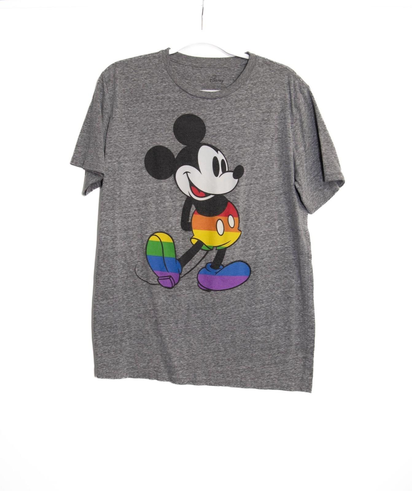Disney Pride Mickey Mouse Heather Gray T-Shirt Unisex Short Sleeve Blend Size L XXL