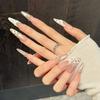 Handmade Press On Nail French Sparkling High-end Glass Bead Cat Eye 3D Diamond Light Luxury Stiletto/Oval Fake Nail Patch Artificial Nail Reusable