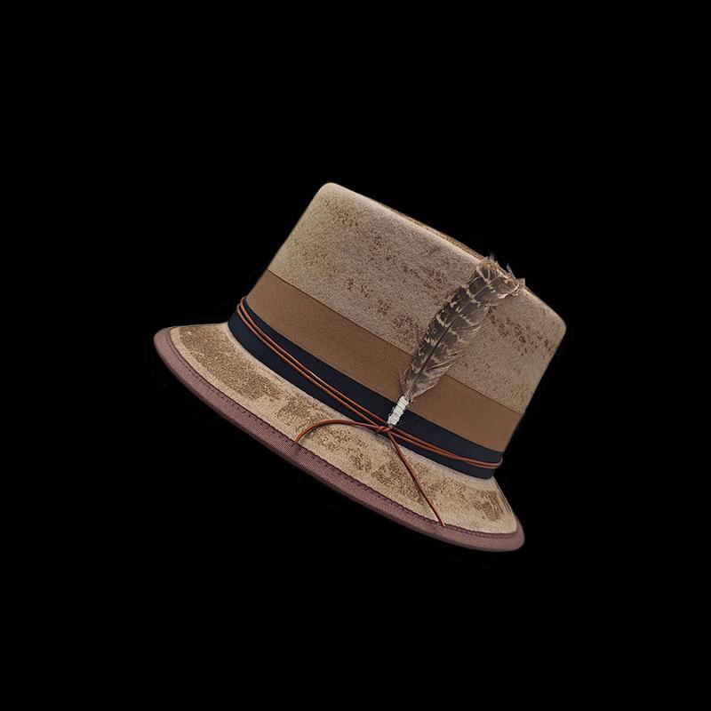 Производитель Ретро Шляпа-цилиндр с плоским верхом Чистая шерсть Цилиндр Джаз Короткие поля Шляпа из овечьего войлока