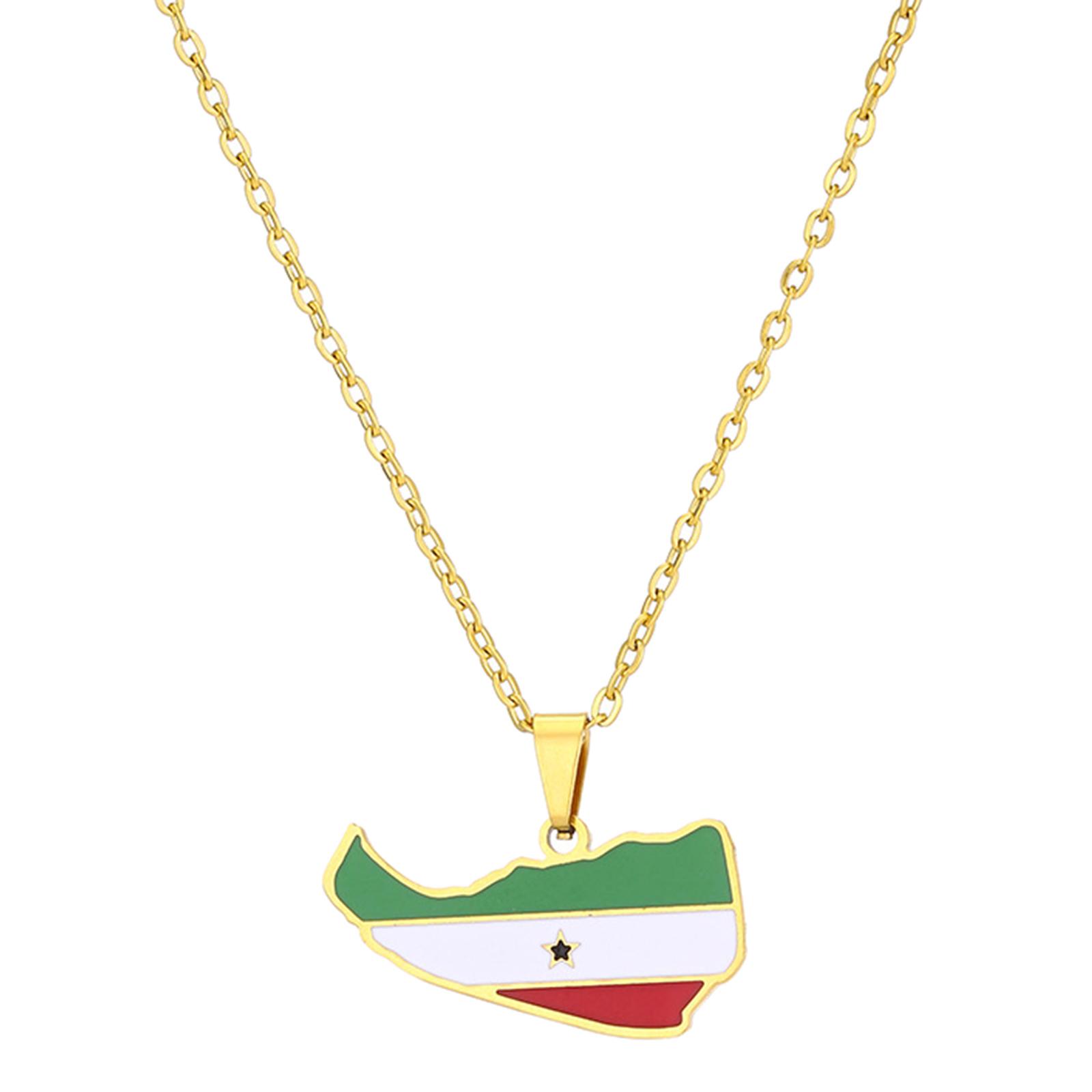 

Dripping Oil Somaliland Map Necklace Stainless Steel Flag Pendant Clavicle Chain National Adjustable Hip Hop Necklace 1 золотой