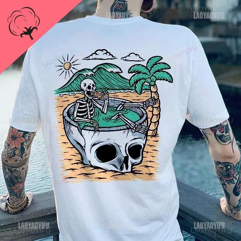 Gothic Harajuku Biker Skull Graphic Tshirts Men Fashion Trend Short Sleev Tops Dark Punk Skulls Retro T Shirt Male Oversized Tee