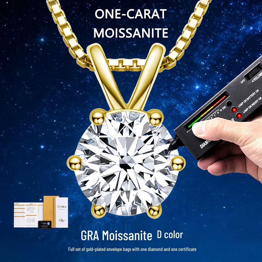 Collana a forma di orecchie di coniglio in Moissanite: Elegante Collana di Lusso con Pendente Rotondo da 1 Carato per Donna