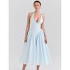 Smart Muses House Same Style French Style Fresh Baby Blue Backless Slimming Hanging Neck Mid-Length Vacation Dress