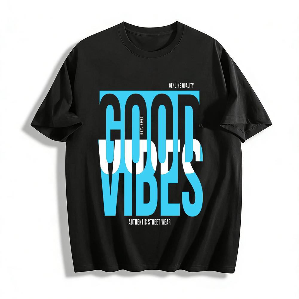 Good Vibes Letter Print Casual Loose Breathable Short Sleeve T-Shirt Pure cotton T-shirt XXS