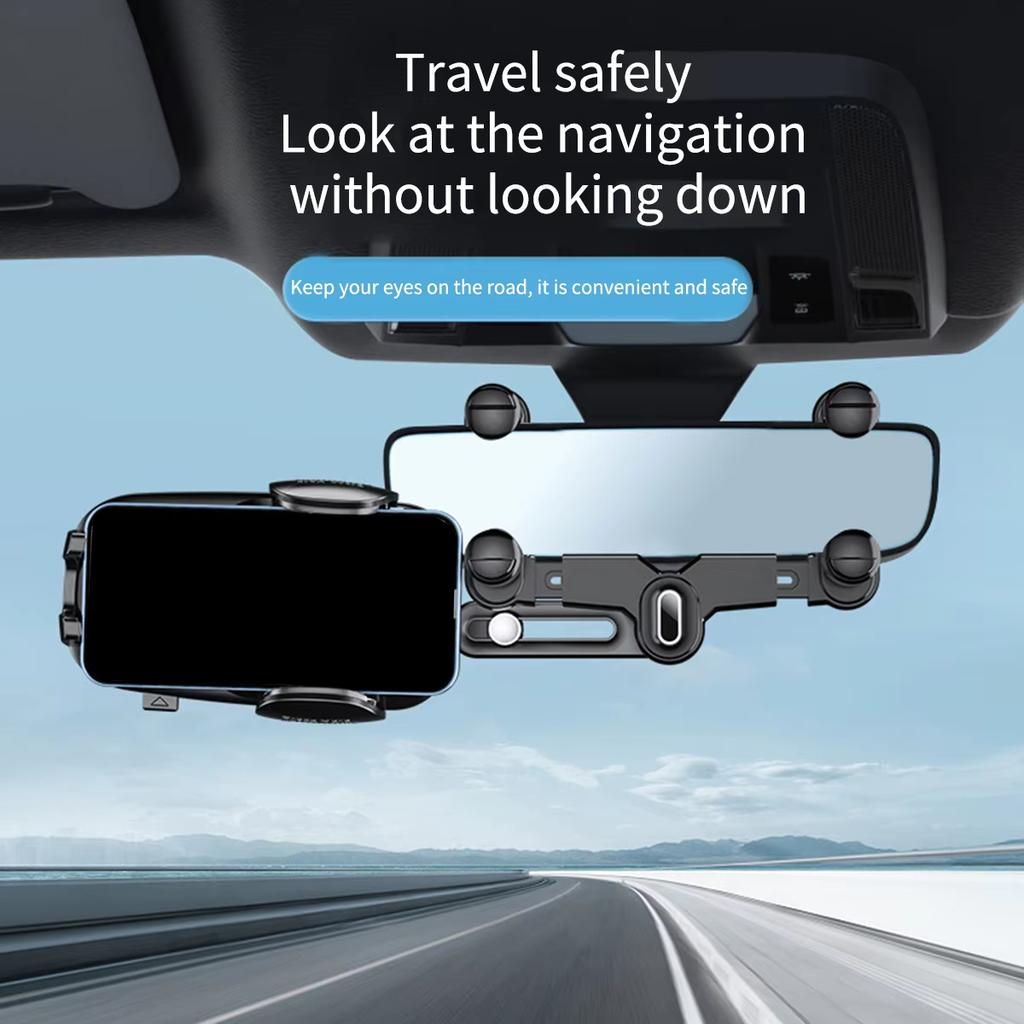 Car Rearview Mirror Phone Holder 360° Retractable Cell Phone Holder Clip Phone GPS Support Phone Mount Stand Auto Accessories