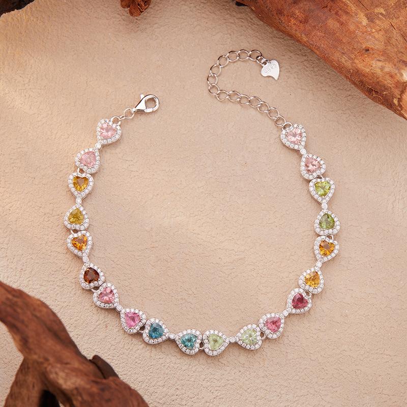 Candy Color Natural Tourmaline Bracelet Women'S S925 Silver Jewelry Xiaohongshu