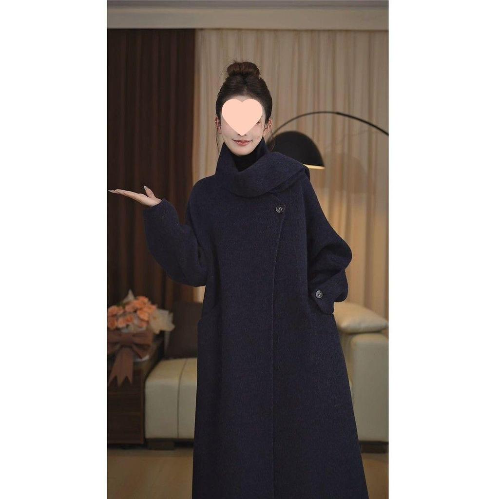 2025 Autumn/Winter Women's Alpaca Wool Hand-sewn Loose Fit Scarf Style Coat