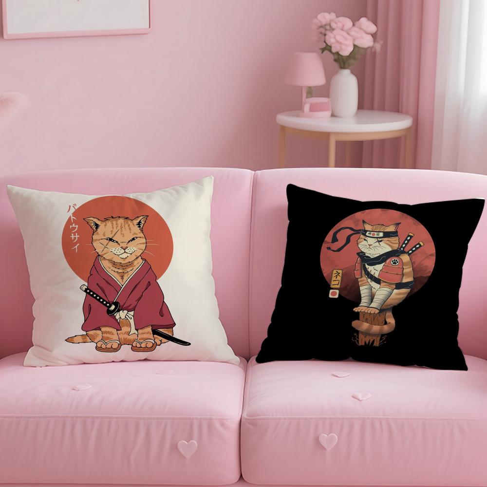 Classic Theme Japanese Style Cat Cushion Cover Soft & Easy-Wash Pillow Case – Versatile for Couch, Bed, Travel and Office