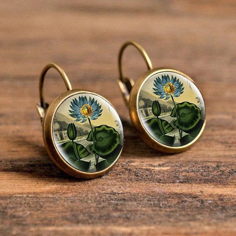 Flower Dome Glass  Alloy Earrings Fashion Women's Gift Jewelry