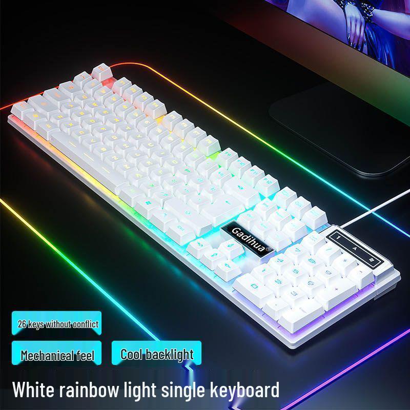 Blue & White Backlit Gaming Keyboard - Full Size Mechanical Feel, Wired USB