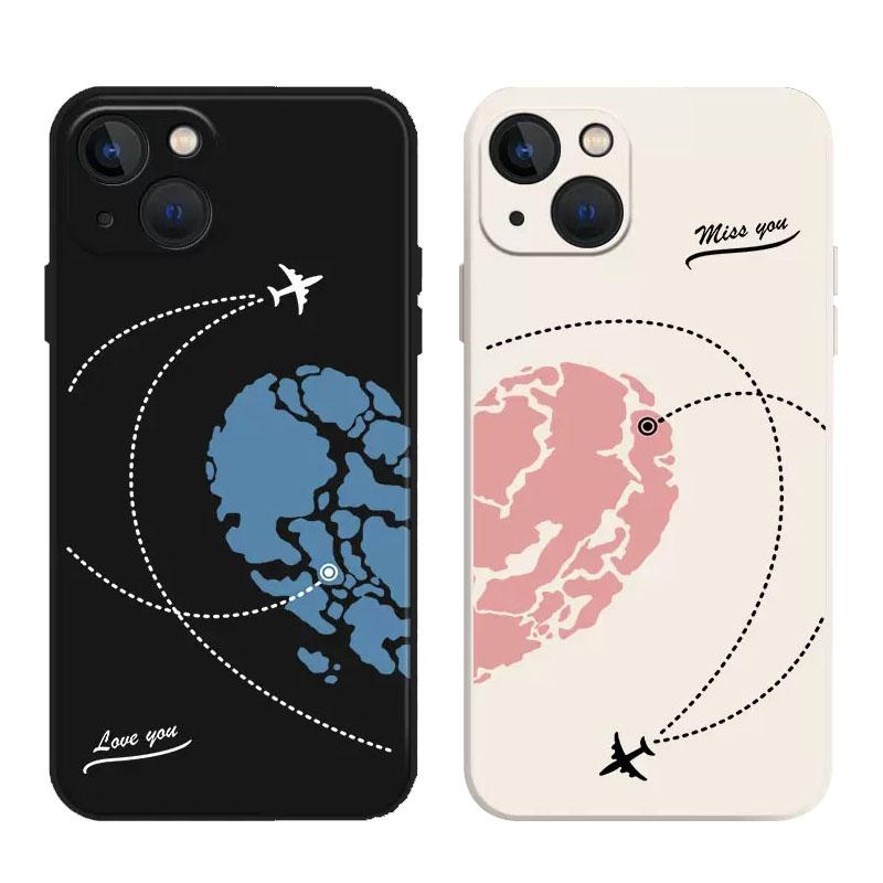 Airplane Route Love Couple Pattern Phone Case for iPhone 17 16 15 14 13 12 11 16E Series Pro Max Plus Double Layer Protection