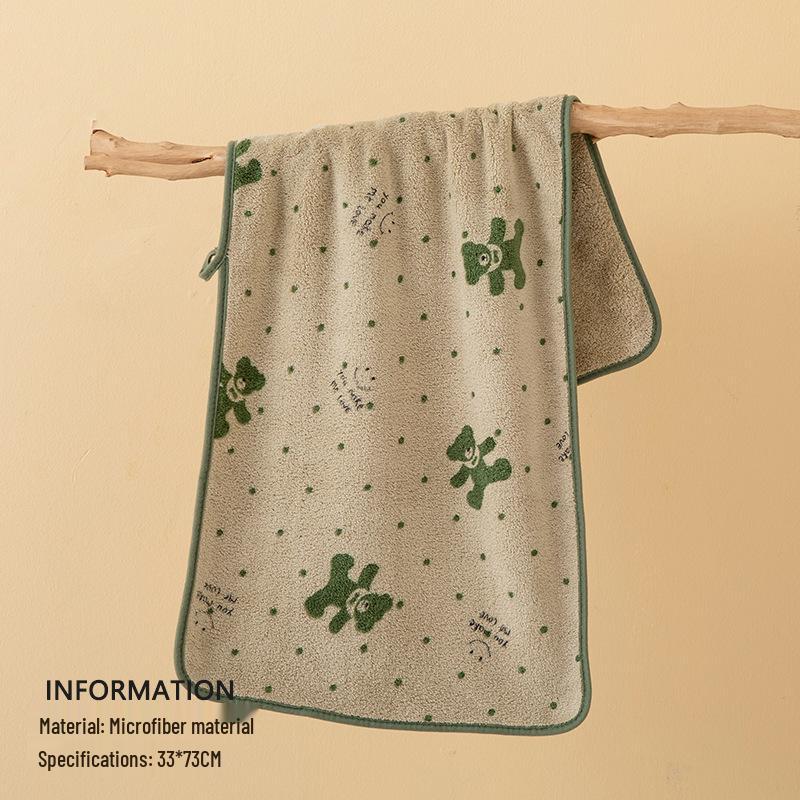 Cartoon Cute Bear Coral Fleece Quick-Dry Bath Towel - Soft, Thick, Absorbent, and Shed-Resistant