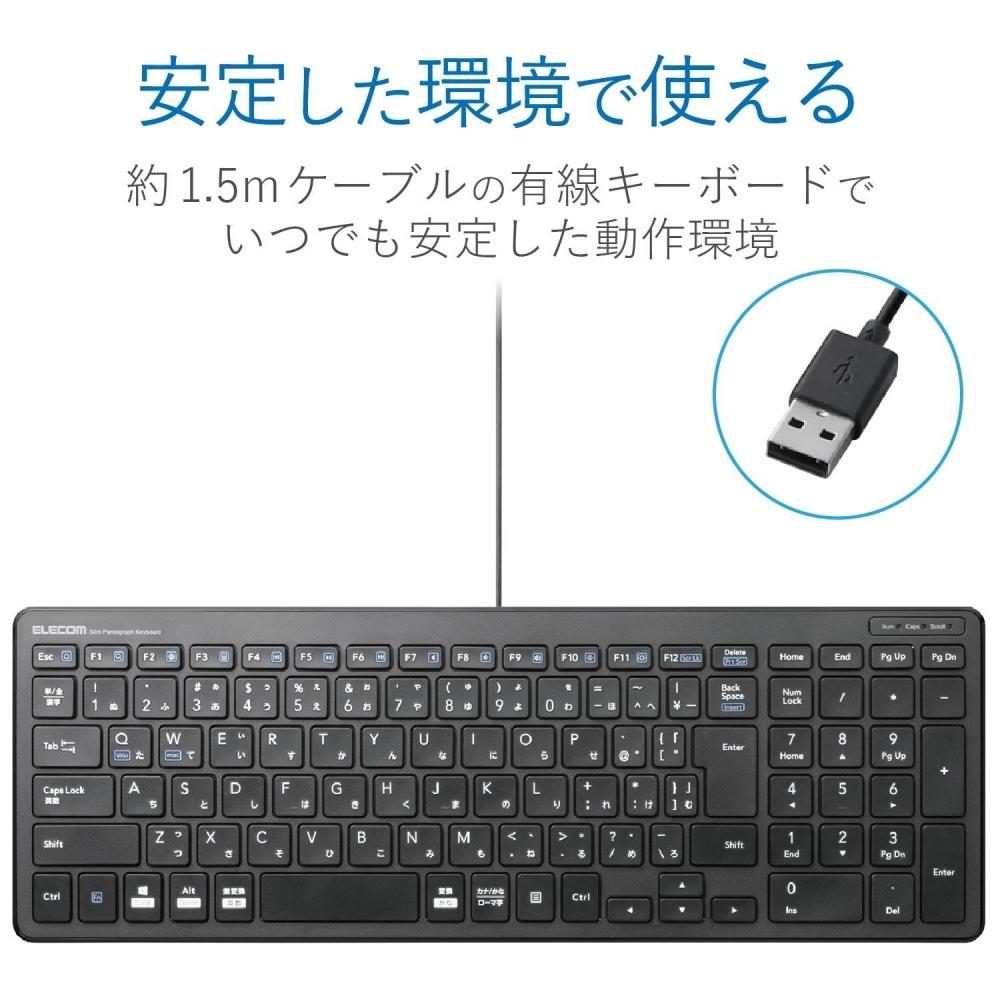 ELECOM Keyboard Wired Pantograph Compact Keyboard Black TK-FCP097BK