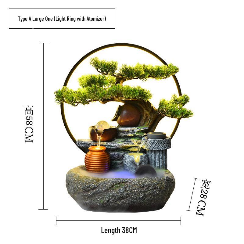 Rockery Water Fountain Feng Shui Wheel for Living Room, TV Cabinet, Office Tabletop