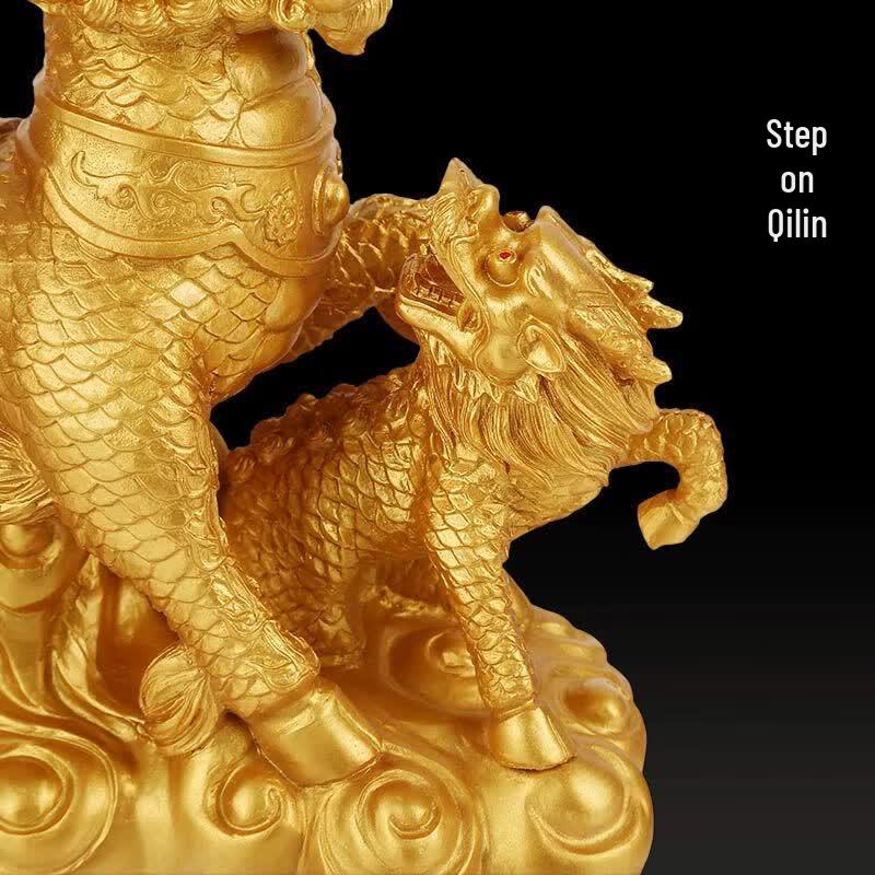 Chinese Blessing Qilin Resin Statue Pair