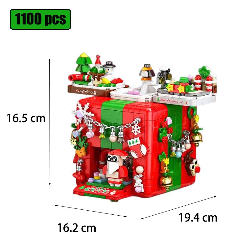 Christmas Building Blocks Set,1000+ Pcs Holiday Gift Box Santa Claus Model Construction Toys,Creative Christmas Diy Toy For 14+Y