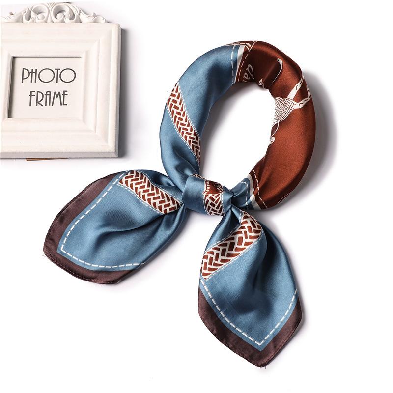 European and American style small silk scarf women's spring and autumn decorative tie scarf belt plaid war horse scarf silky soft 71cm square scarf